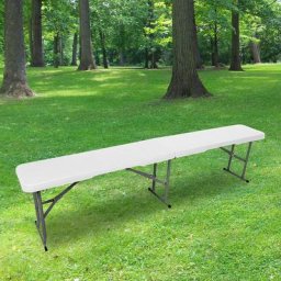 Banc Pliable Blanc 180cm - Banc Pliant pour Table de Camping - Banc Pliable Résistant Idéal pour