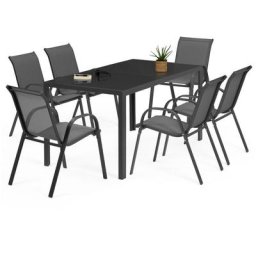Salon de jardin madrid table 150 cm et 6 chaises empilables gris anthracite - Gris