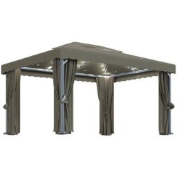 Vidaxl - Tonnelle avec rideau et guirlande lumineuse à led 4x3 m Taupe Taupe