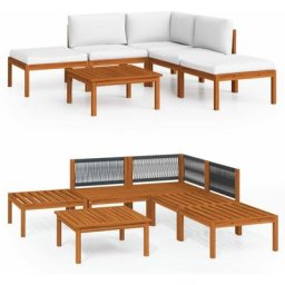 Salon de jardin 6 pcs avec coussins Crème Bois d'acacia solide Vidaxl n/a