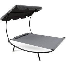 Lit de jardin - transat 2 places - lit bain de soleil avec parasol - 2 x 2 m - Anthracite Maxxgarden
