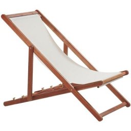 Transat Chilienne en Bois d'Acacia et Tissu Polyester Bois Foncé et Beige Anzio - Blanc