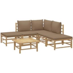 Salon de jardin 6 pcs avec coussins taupe bambou Vidaxl n/a