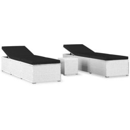 Chaises longues de jardin table à thé 3pcs Résine tressée Blanc Vidaxl Blanc