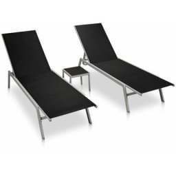 Chaises longues 2 pcs avec table Acier et textilène Noir Vidaxl n/a
