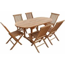 Salon de jardin en teck lombok - table ovale extensible - 6 places - Marron