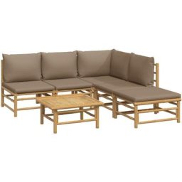 Salon de jardin 6 pcs avec coussins taupe bambou Vidaxl n/a