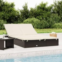 Bain de soleil à 2 places - Chaise de jardin Transat de jardin avec coussins noir résine tressée