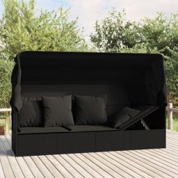 Joli® Mode Bain de soleil patio extérieur - Lit de salon d'extérieur toit et coussins Noir Résine
