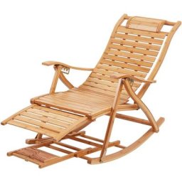 Chaise longue à Bascule Pliant en Bambou Rocking Chair Fauteuil Jardin avec Accoudoir Oreiller