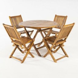 Ensemble d'extérieur en teck, table ronde 100 cm et 4 chaises pliantes, bois de teck Grade a,
