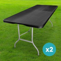 Skylantern - Lot de 2 Table Pliante Effet Rotin 180 cm d'Appoint Rectangulaire Noire - Table de