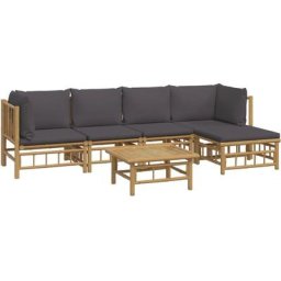 Salon de jardin 6 pcs avec coussins gris foncé bambou Vidaxl n/a