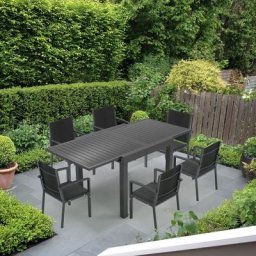 Devoko - Set of 6)Table de jardin extensible aluminium métal époxy, gris foncé, plateau de table