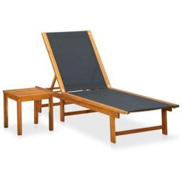 Chaise longue avec table Bois d'acacia solide et textilène Vidaxl n/a