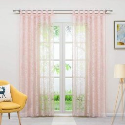 Rideau voilage fenetre Voile dévorable motif de vrille rideau transparent à Patte rose l/h 140x245