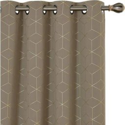 Lot de 2 Rideaux 132×183 cm Taupe Doré Motif Ligne Occultant Thermique Anti Froid, Rideau à