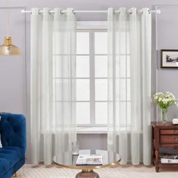 Lot de 2 Rideaux Voilages, Faux Lin, Rideau Voile à Oeillet, Gris Clair, 140x280 cm, Decoration