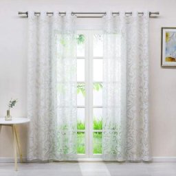Rideau voilage fenetre Voile dévorable motif de vrille rideau transparent à Œillets Blanc L/H