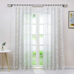 Rideau voilage fenetre Voile dévorable motif de vrille rideau transparent à Passe-tringle Blanc l/h