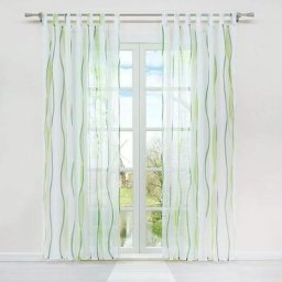 Rideaux courts Voilage fenêtre transparent Motif de Vagues à Passants Vert Crème l/h 140x245cm