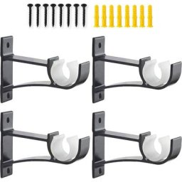 Lot de 4 supports de tringle à rideaux simples en alliage d'aluminium résistant (noir)