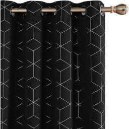 Lot de 2 a Oeillets Rideau Occultants Isolant Thermique Lossange Imprimés Argents, 140x175 cm, Noir