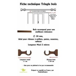 Tringle à Rideaux en Bois, ø 28 mm, Kit Tringle à Rideaux Complet Avec Embouts et Supports,