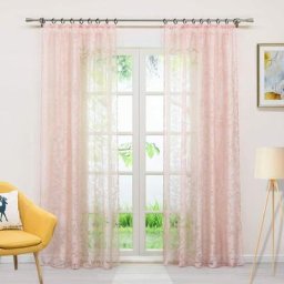 Rideau voilage fenetre Voile dévorable motif de vrille rideau transparent à Passe-tringle rose l/h