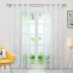 Rideau voilage fenetre Voile dévorable motif feuilles rideau transparent à Œillets Blanc L/H