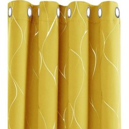Lot de 2 Rideau Occultants Isolants a Oeillets Rideaux Salon avec Motif Argente Jaune Moutarde
