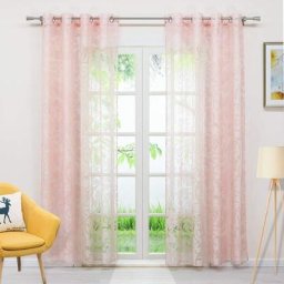 Rideau voilage fenetre Voile dévorable motif de vrille rideau transparent à Œillets rose l/h