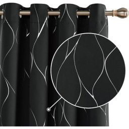 Lot de 2 Rideaux occultants à illets, imprimé vagues métalliques, 140x240 cm, Noir - Noir - Deconovo
