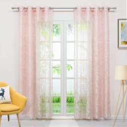 Rideau voilage fenetre Voile dévorable motif de vrille rideau transparent à Œillets rose l/h
