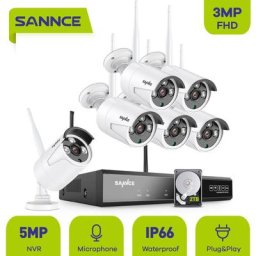 Sannce - Kit de vidéosurveillance Système de caméra de sécurité sans fil WiFi 3M avec 6 caméras