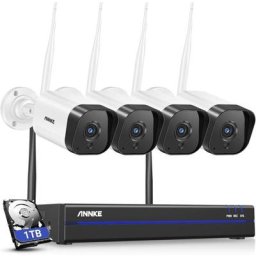 3MP Kit de Surveillance sans fil WiFi 8CH 5MP nvr avec 1 To Disque dur, 4 Caméras de Surveillance