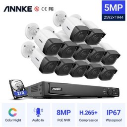 Annke - Kit de vidéosurveillance 16CH Système de sécurité vidéo réseau Super hd PoE 5MP 12 caméras