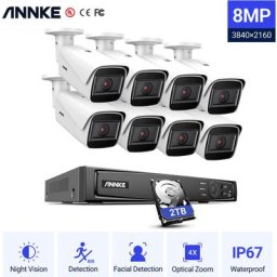 Système de caméra de sécurité Annke cctv filaire 8 canaux 8MP nvr onvif avec caméra de surveillance