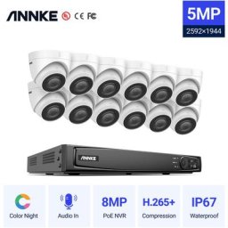 Annke 5MP PoE Sistema de cámara de seguridad ip con cámaras de torreta onvif 16CH 4K nvr cctv de