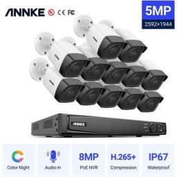 Annke - Kit de vidéosurveillance 16CH Système de sécurité vidéo réseau Super hd PoE 5MP 12 caméras