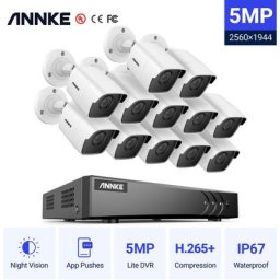 ANNKE Sistema de cámara de seguridad CCTV con cable DVR H.265 Pro de 16 canales y 5MP con cámaras