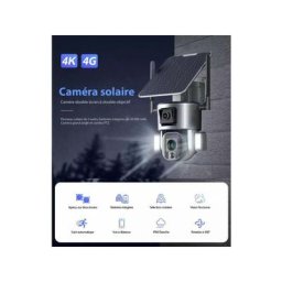 ME - Caméra Surveillance Sécurité Solaire Sans fil Extérieure 4K 8MP 4G 360° Double Objectif Zoom