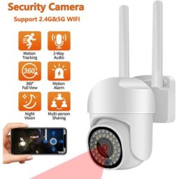 Camera de Surveillance Exterieure 2.4G + 5G WiFi 2MP Double Bande ptz Couleur Vision Nocturne a 360
