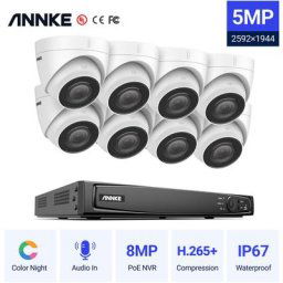 ANNKE 16CH Système de sécurité vidéo réseau Super HD PoE 5MP 8 caméras style B – sans disque dur