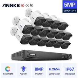 Annke - Kit de vidéosurveillance 16CH Système de sécurité vidéo réseau Super hd PoE 5MP 16 caméras