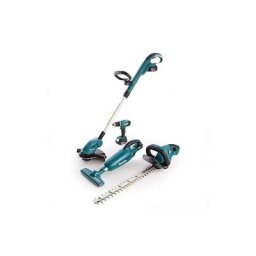 Kit combiné batterie : Perceuse-visseuse à percussion + coupe-bordures + aspirateur + taille-haies