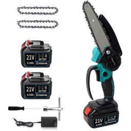 Mini tronçonneuse électrique 6 pouces avec 2 batteries et 2 chaînes pour couper le bois d'élagage