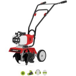 Motobineuse à essence 2 temps 65cc 3,7cv, largeur travail 30cm, profondeur 15cm, surface de travail