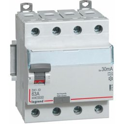 Interrupteur différentiel DX³-ID arrivée haute et départ bas à vis - 4P 400V 63A typeA 30mA - 4