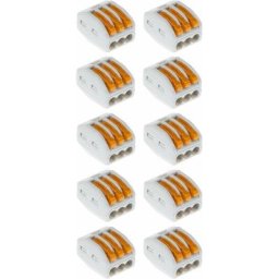 10x Wago clamp borne de connexion rapide à levier 3 entrées pour câbles souples ou rigides 0,75